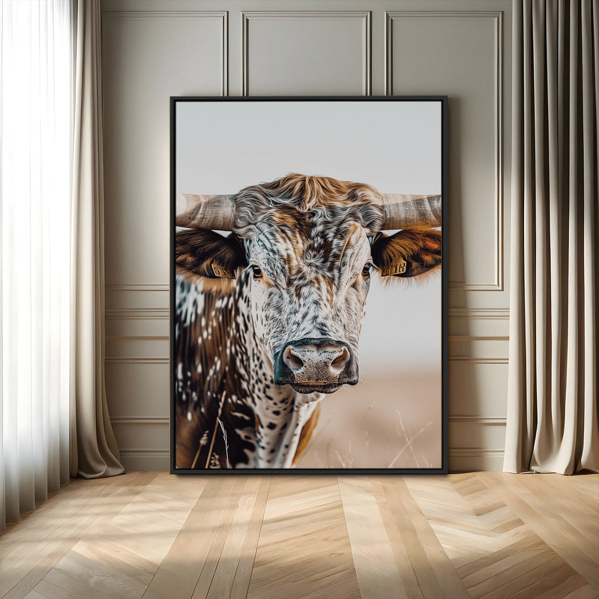 Texas Longhorn Wall Art Canvas Print – Speckled Horned Bull