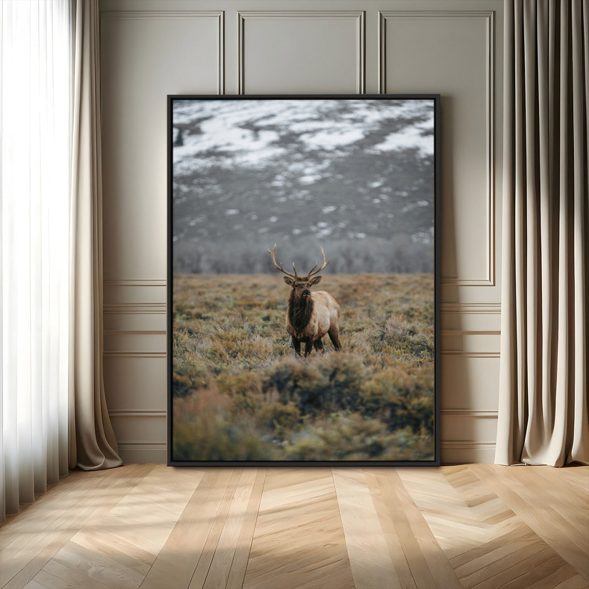 Wild Elk Wall Art Canvas Print – Framed Mountain Wilderness