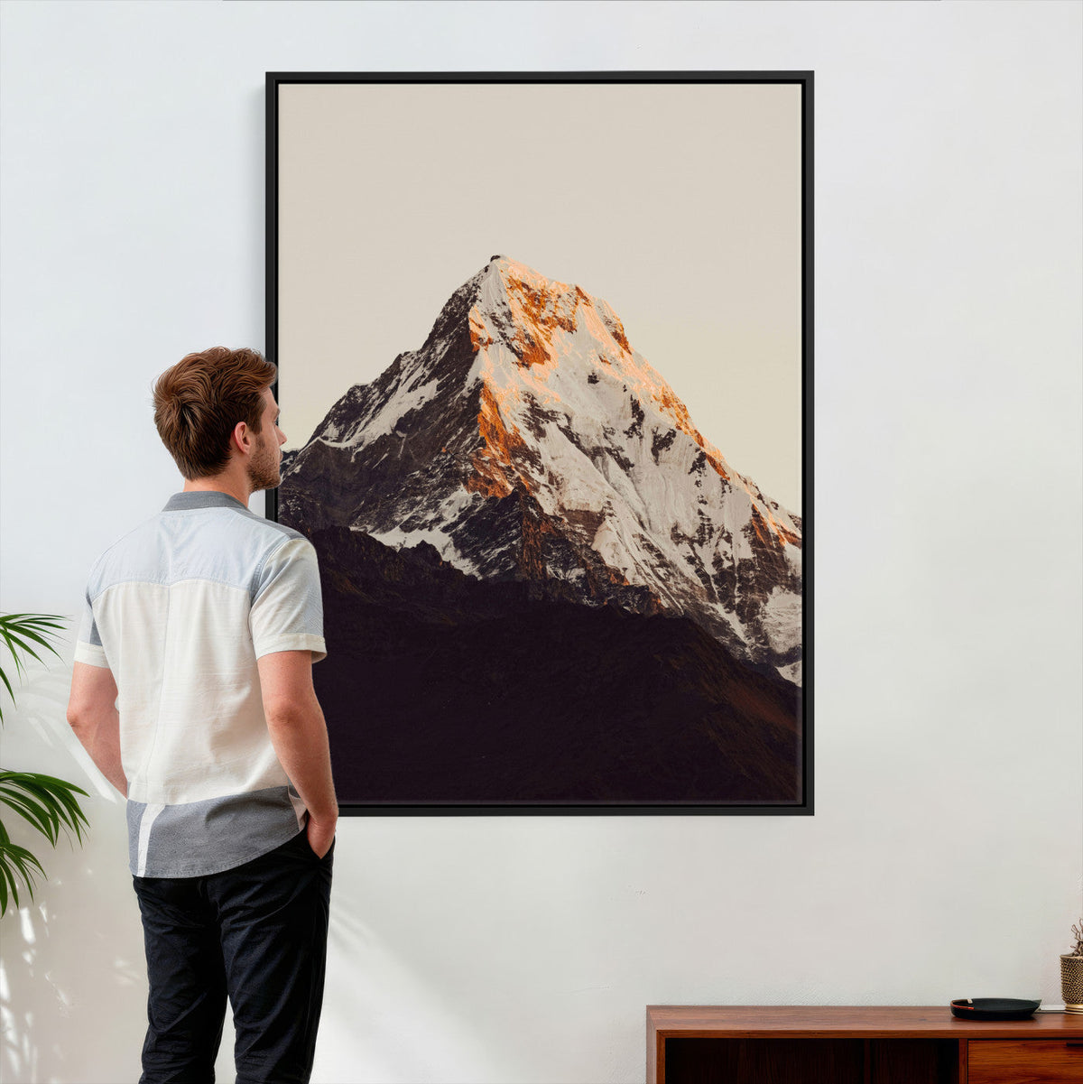 Golden Peak Mountain Wall Art Canvas Print, Minimal Alpine