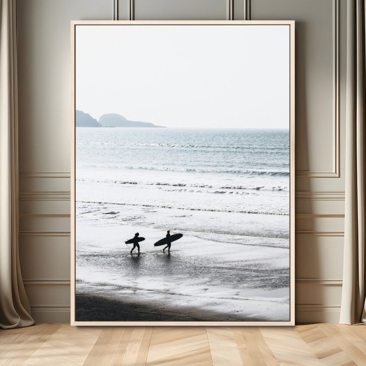 Surfer Silhouettes Wall Art Canvas Print – Minimalist Ocean