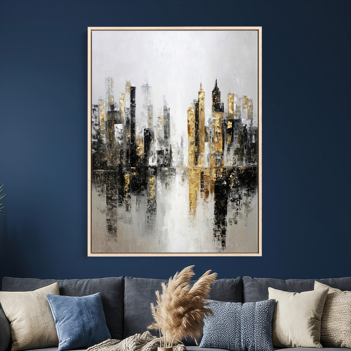 Abstract New York Wall Art Canvas Print, Gold Black Modern