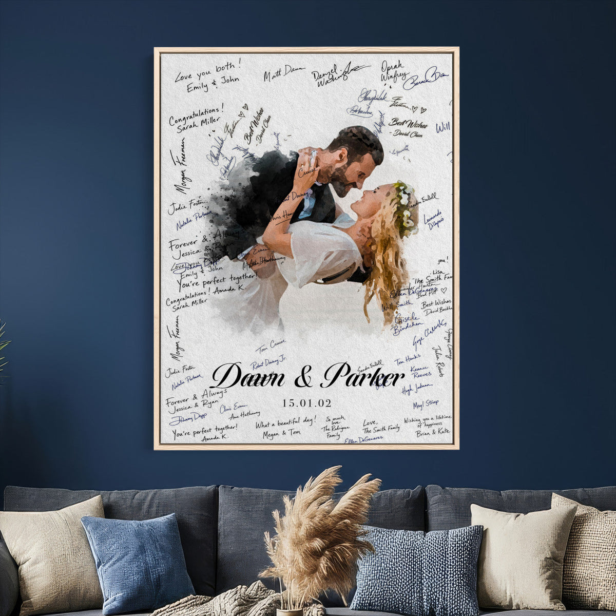 Wedding Guest Book Alternative Wall Art Canvas Print, Personalized Wedding Signature Poster, Custom Couple Photo Guestbook Canvas, Bridal Shower Reception Decor