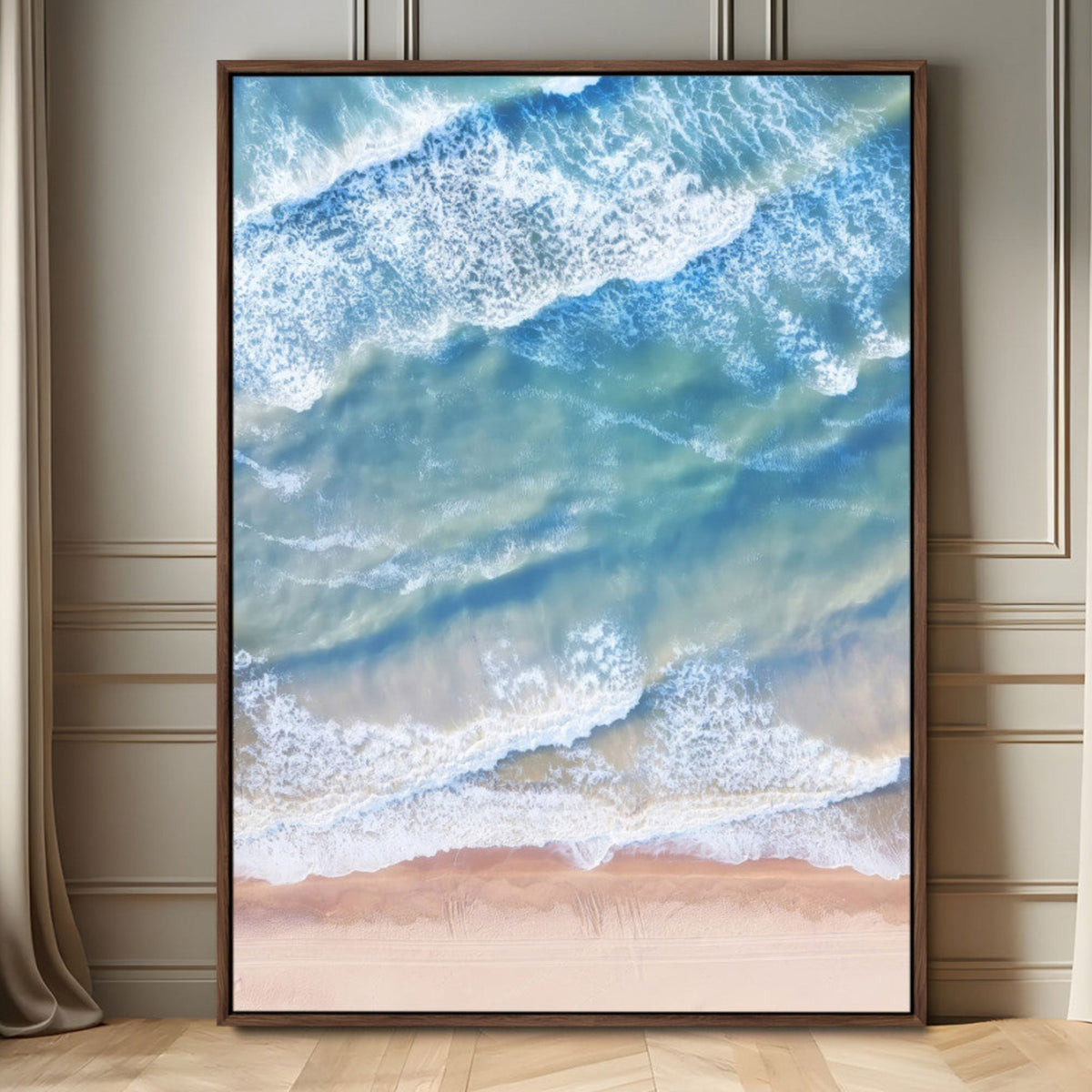 Aerial Ocean View Wall Art Canvas Print – Framed Soft Blue