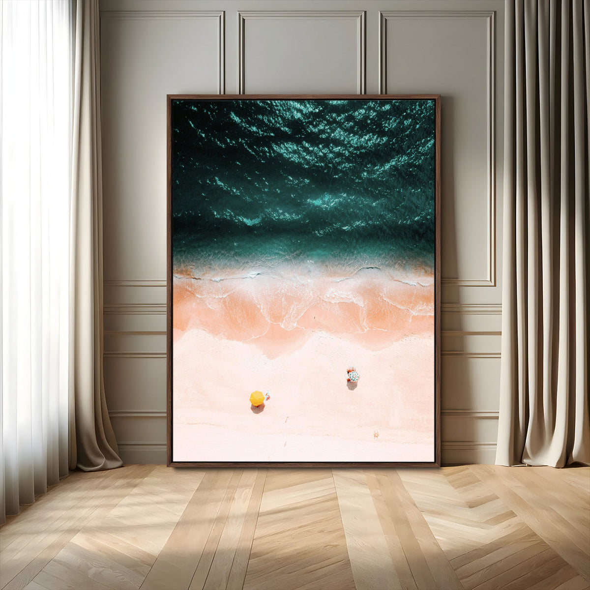 Aerial Serenity Wall Art Canvas Print – Gentle Waves Peach