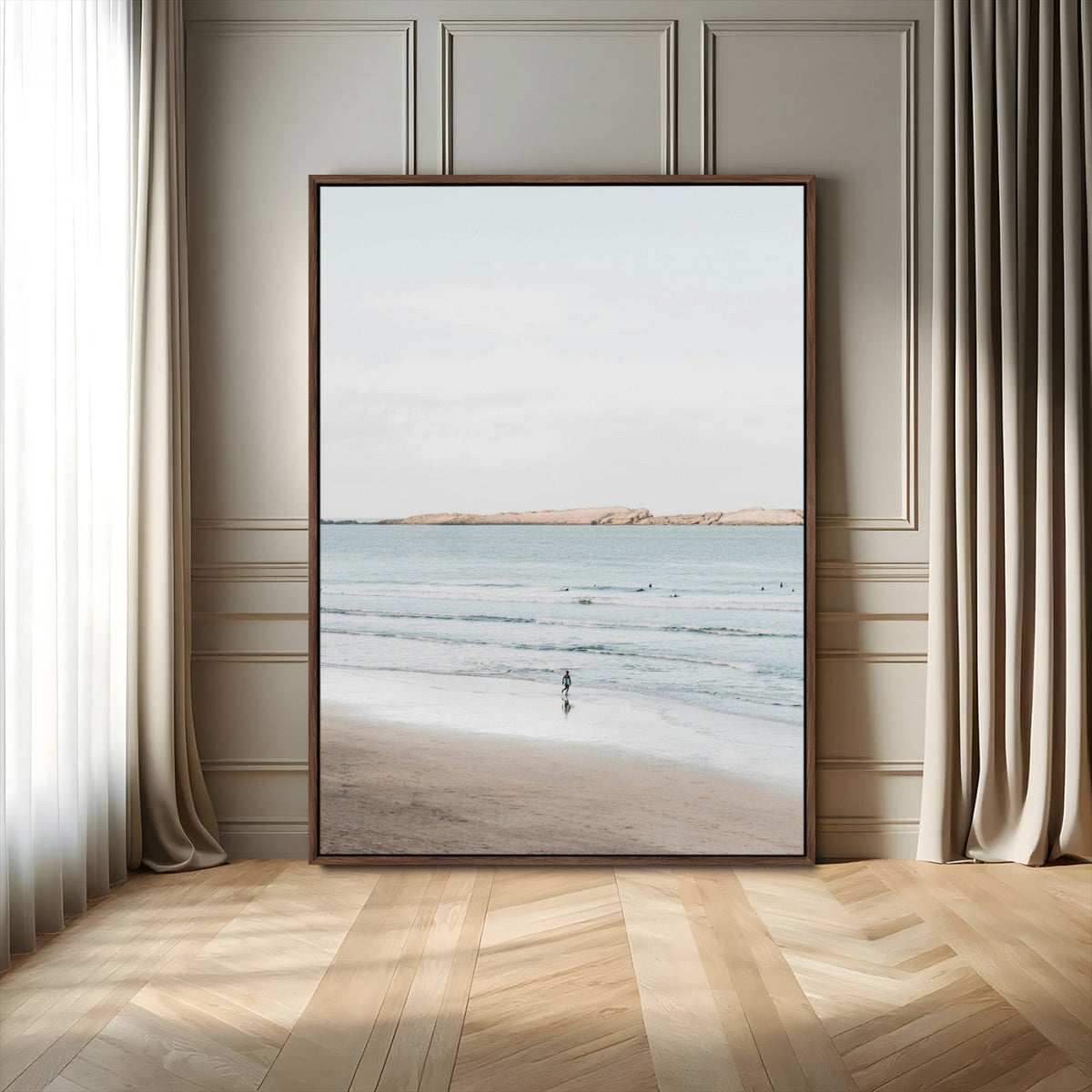 Minimalist Beach Wall Art Canvas Print – Framed Soft Blue