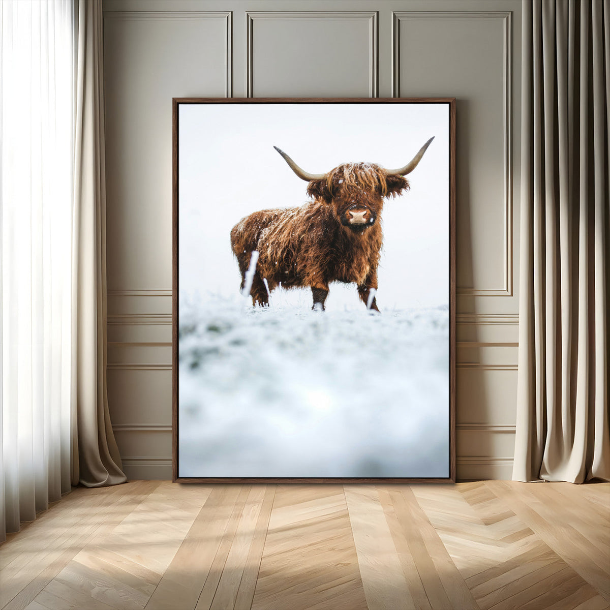 Highland Cow Wall Art Canvas Print – Framed Horned Scottish