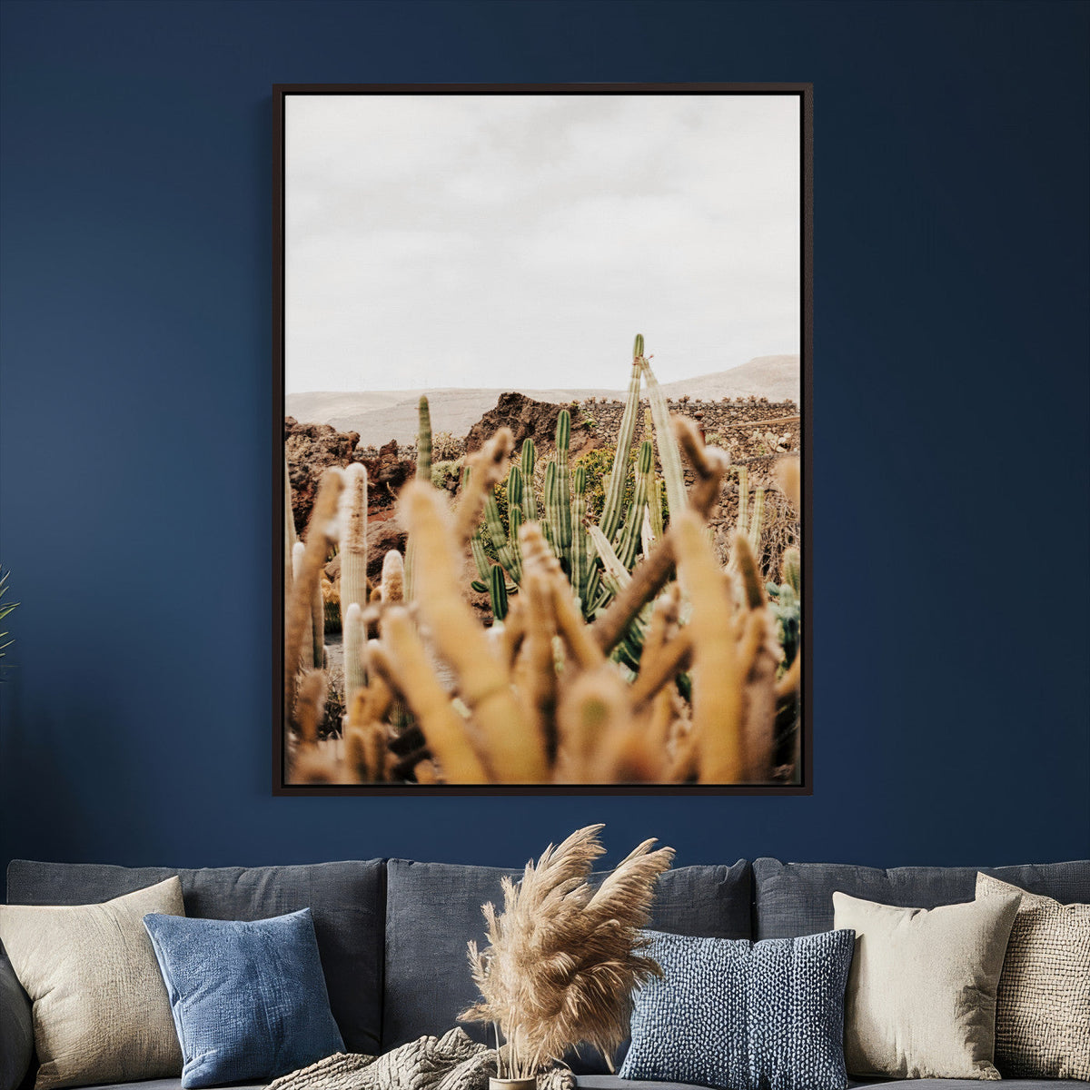Minimal Desert Cactus Wall Art Canvas Print, Neutral