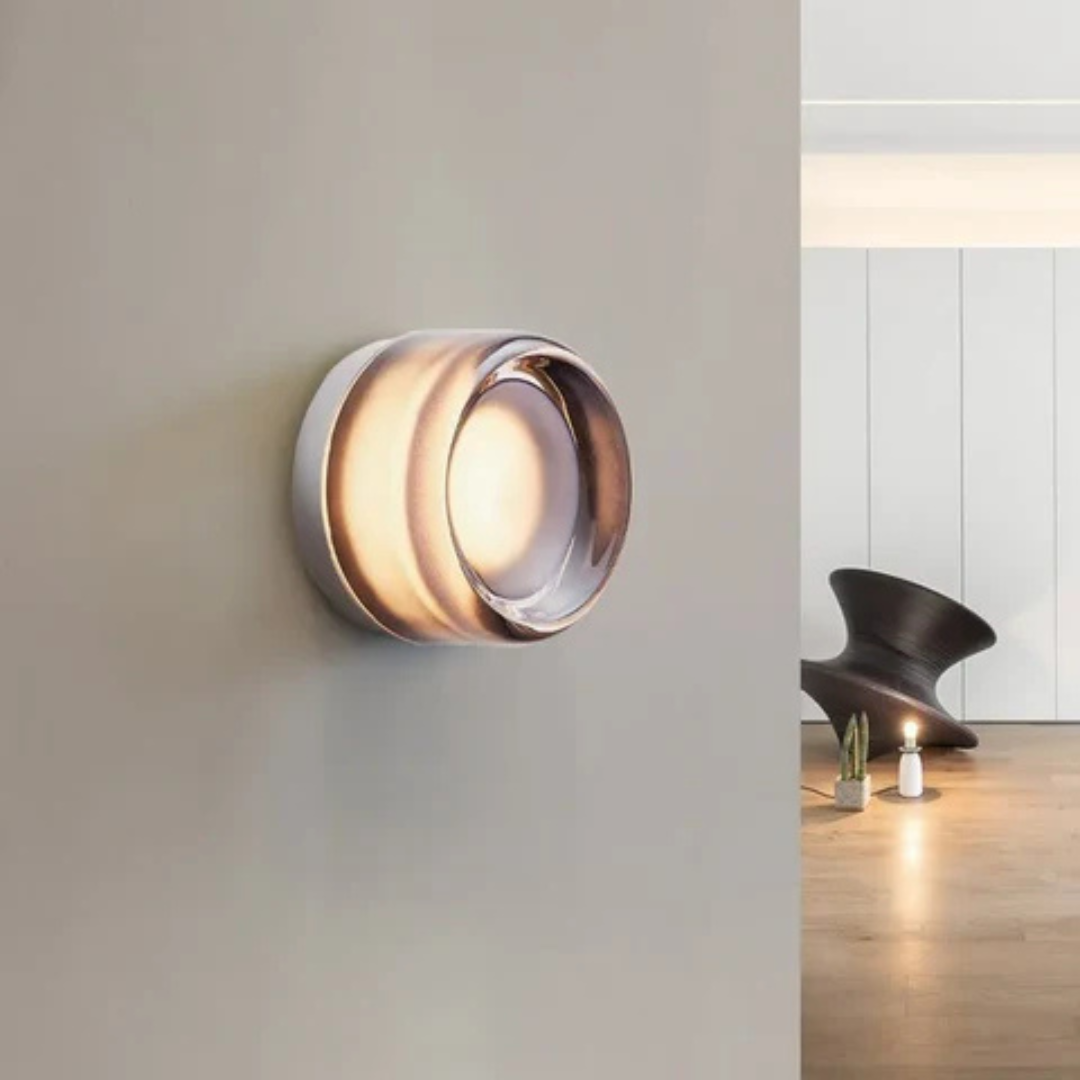 Modern Glass Round LED Wall Sconce 1-Light Aluminium Indoor Wall Lamp