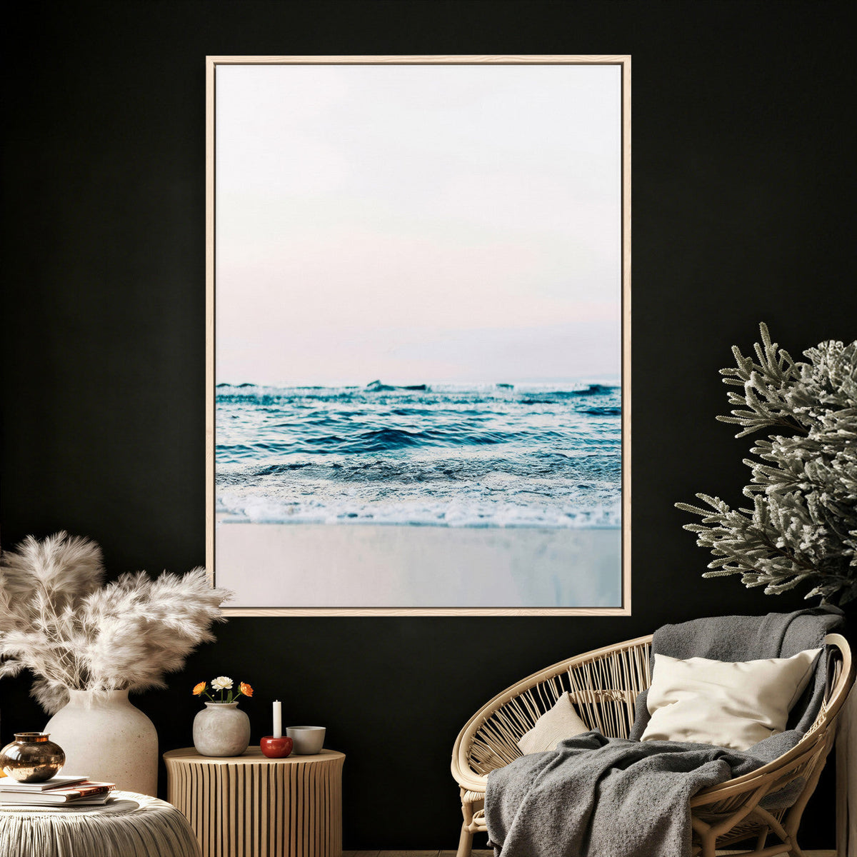 Minimal Ocean Wave Wall Art Canvas Print – Coastal Seascape