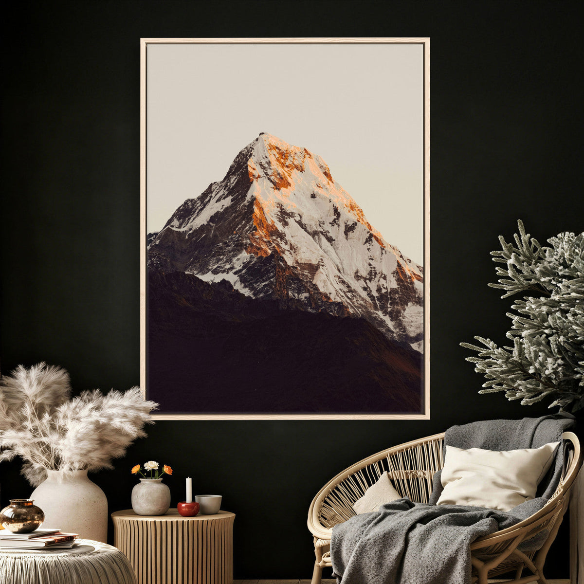 Golden Peak Mountain Wall Art Canvas Print, Minimal Alpine