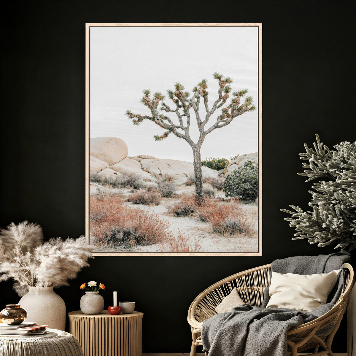 Joshua Tree Desert Wall Art Canvas Print, Minimal Southwest