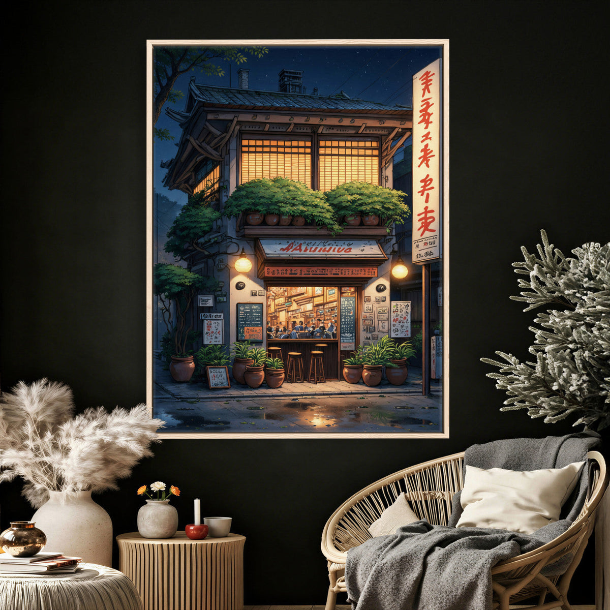 Evening at the Ramen Shop Canvas Wall Art — Japan Night