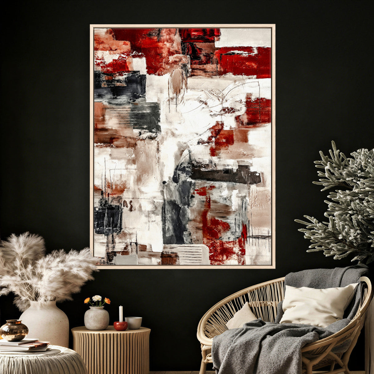 Blue Teal Abstract Canvas Wall Art, Modern Textured Painting Print, Navy Orange White Contemporary Art, Neutral Living Room Decor, Office Art