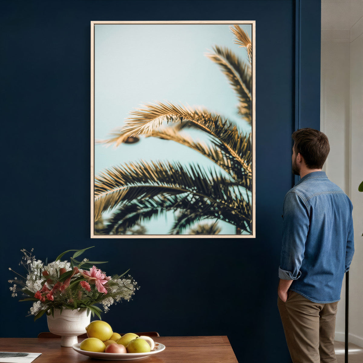 Palm Leaves Wall Art Canvas Print, Minimal Tropical Palm