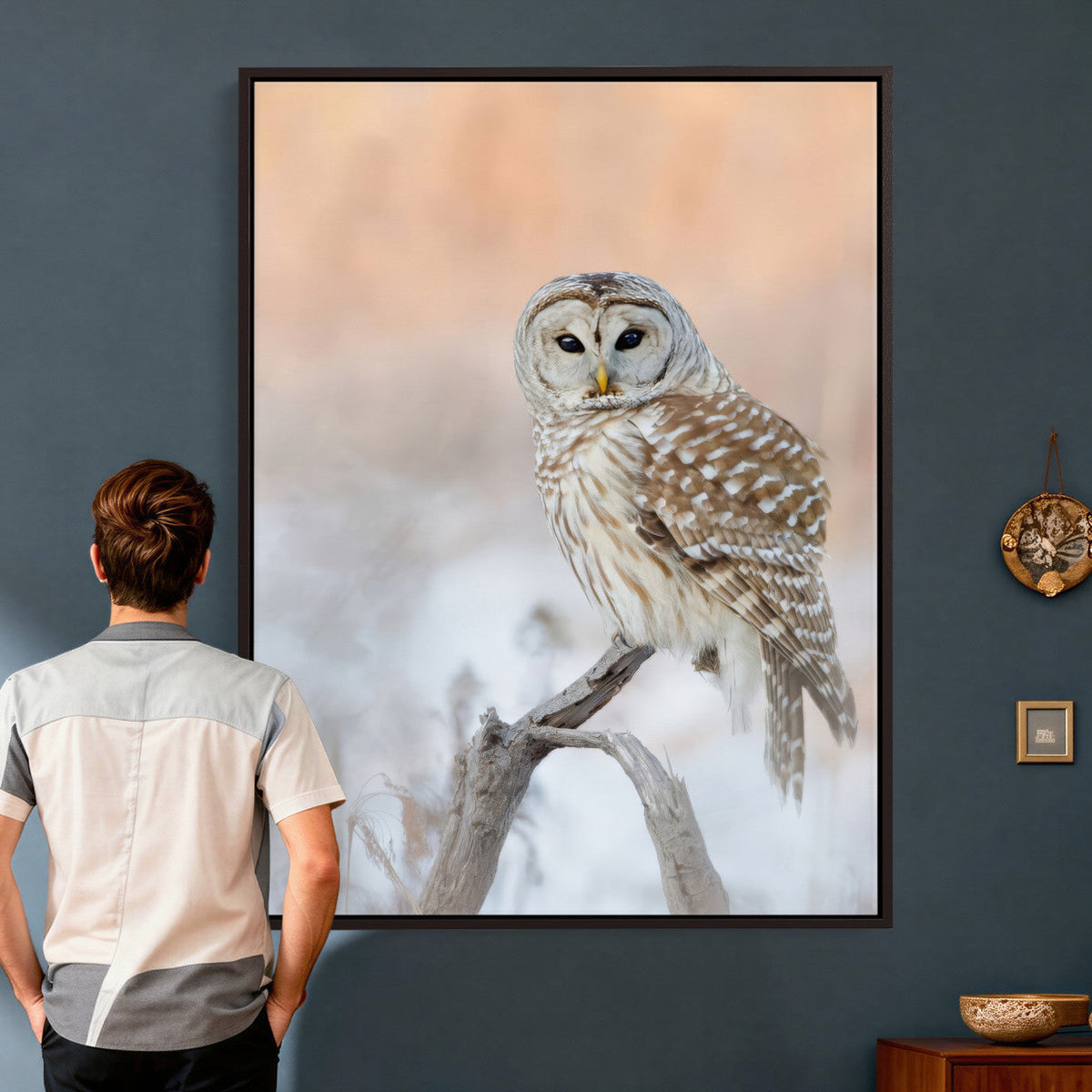 Barred Owl Wall Art Canvas Print – Soft Neutral Wildlife