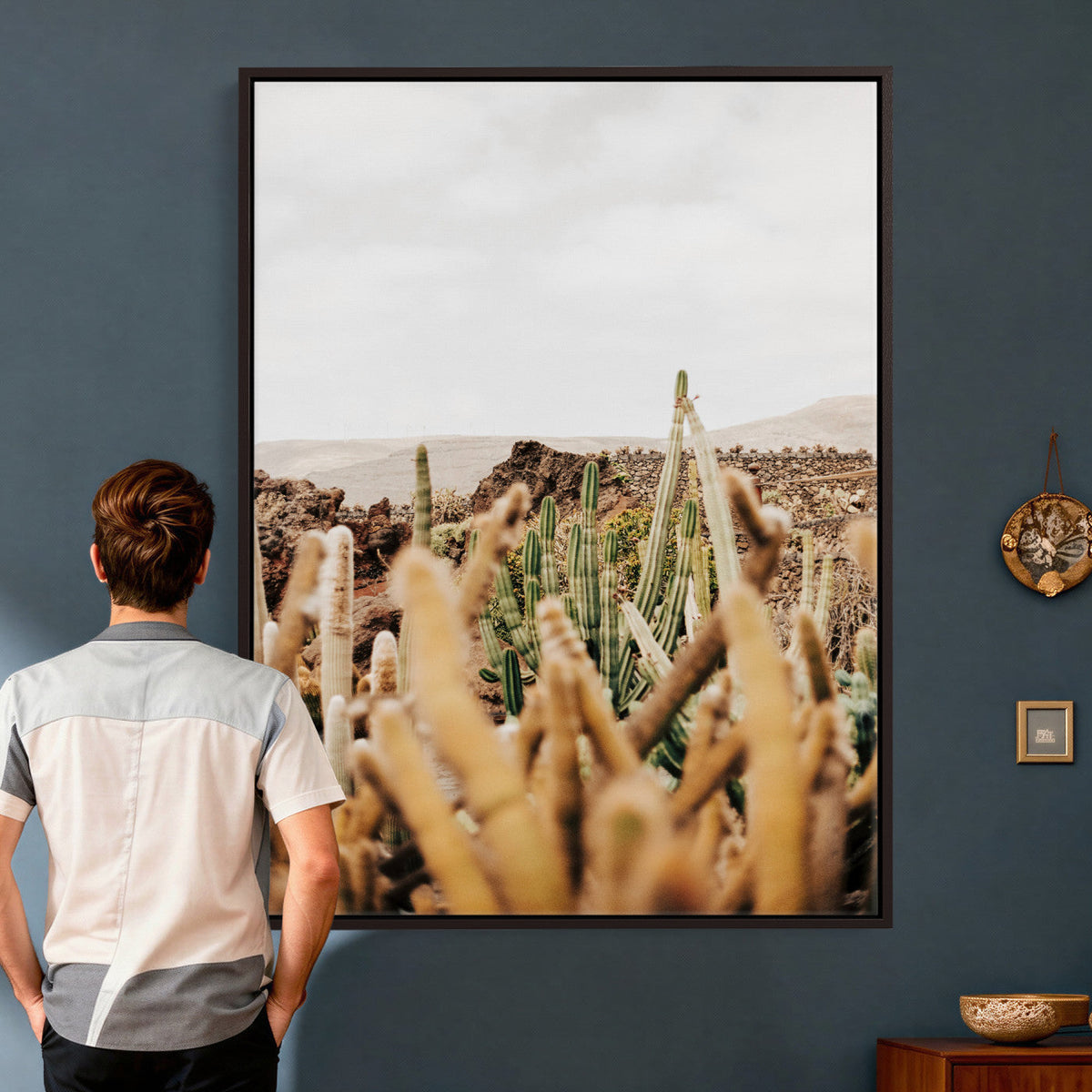 Minimal Desert Cactus Wall Art Canvas Print, Neutral