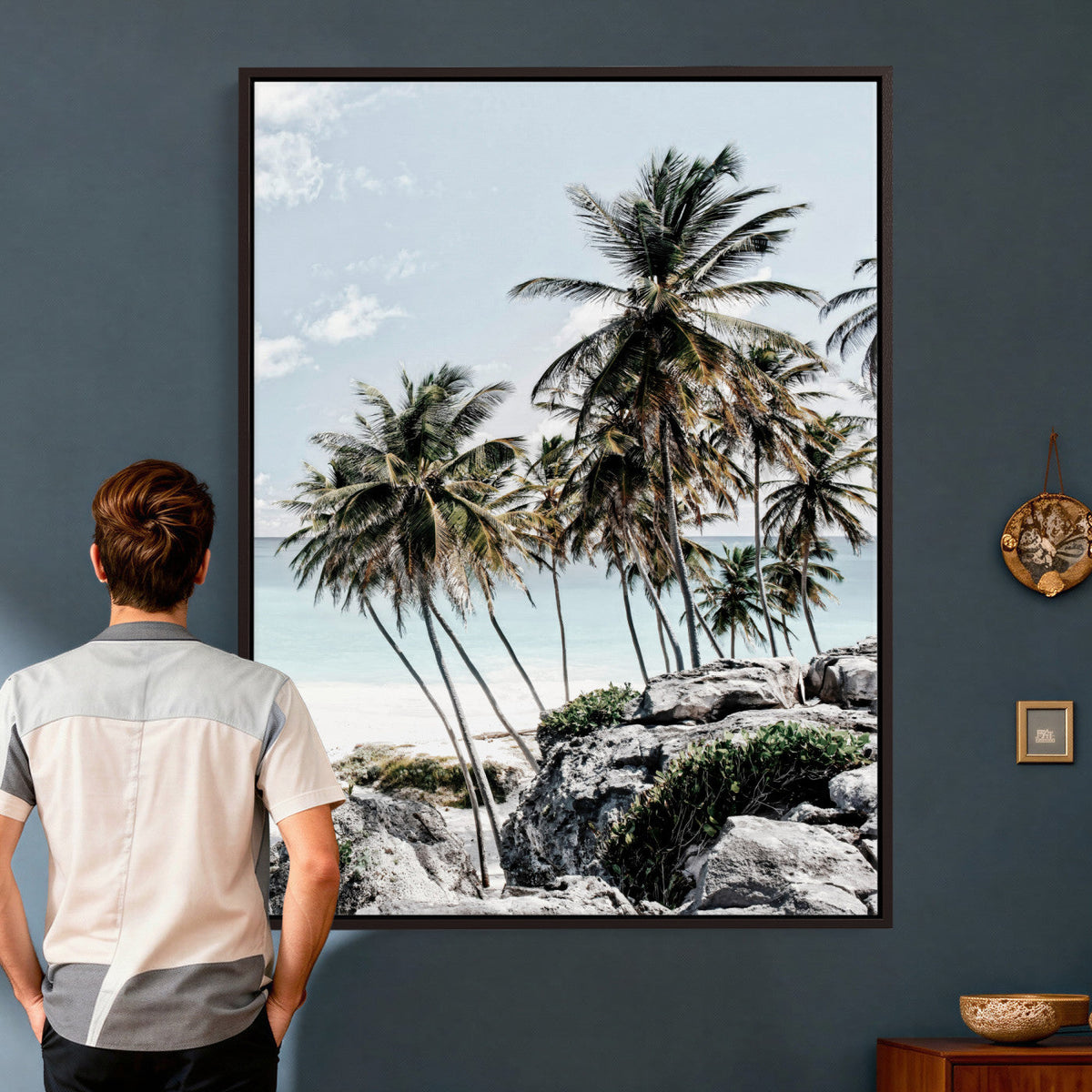 Tropical Trees Beach Wall Art Canvas Print, Coastal Ocean