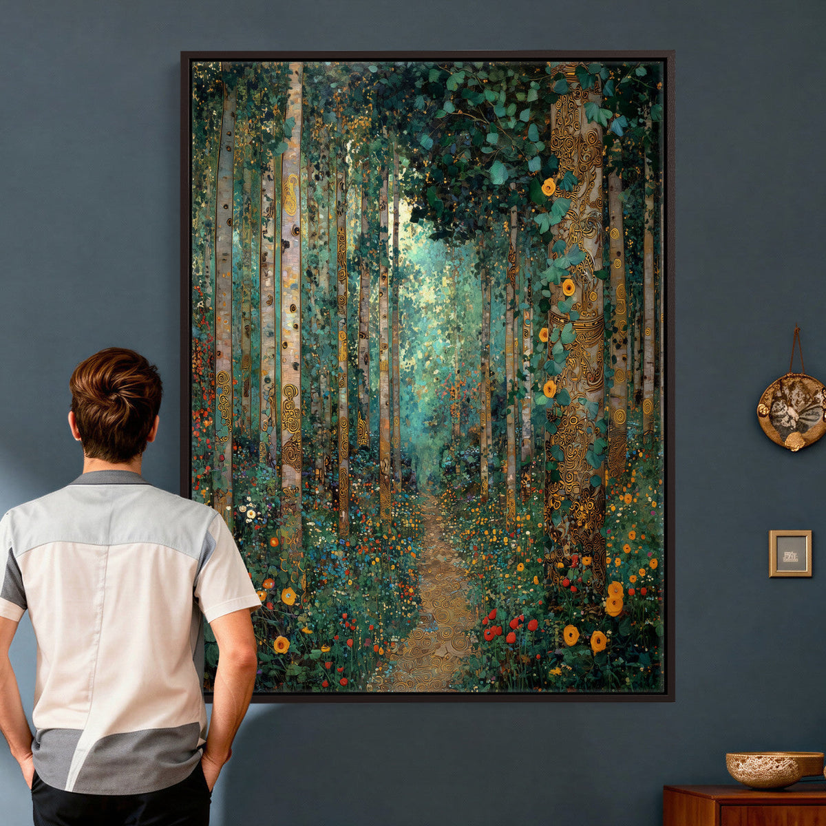 Gustav Klimt Style Forest Canvas Wall Art, Golden Forest