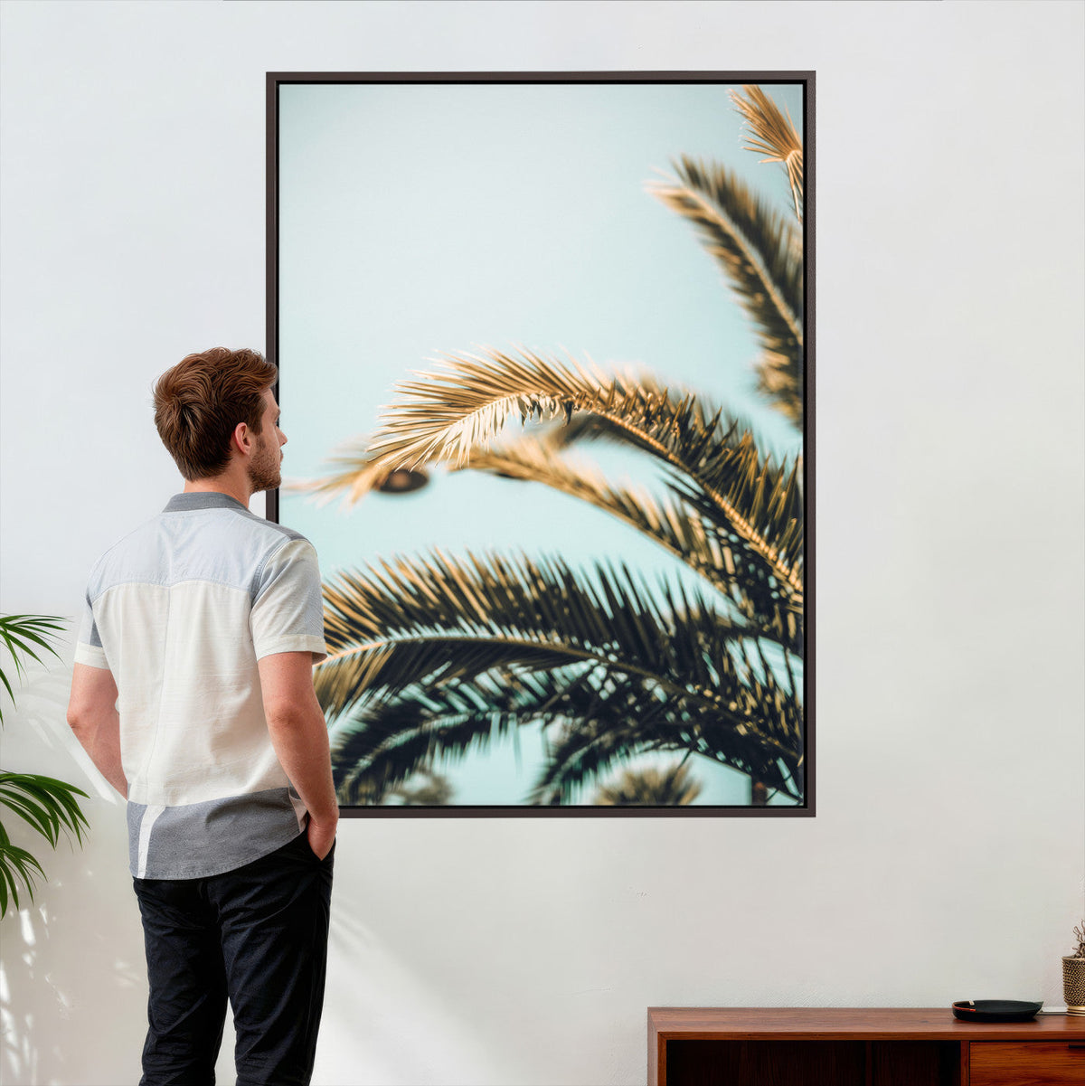 Palm Leaves Wall Art Canvas Print, Minimal Tropical Palm