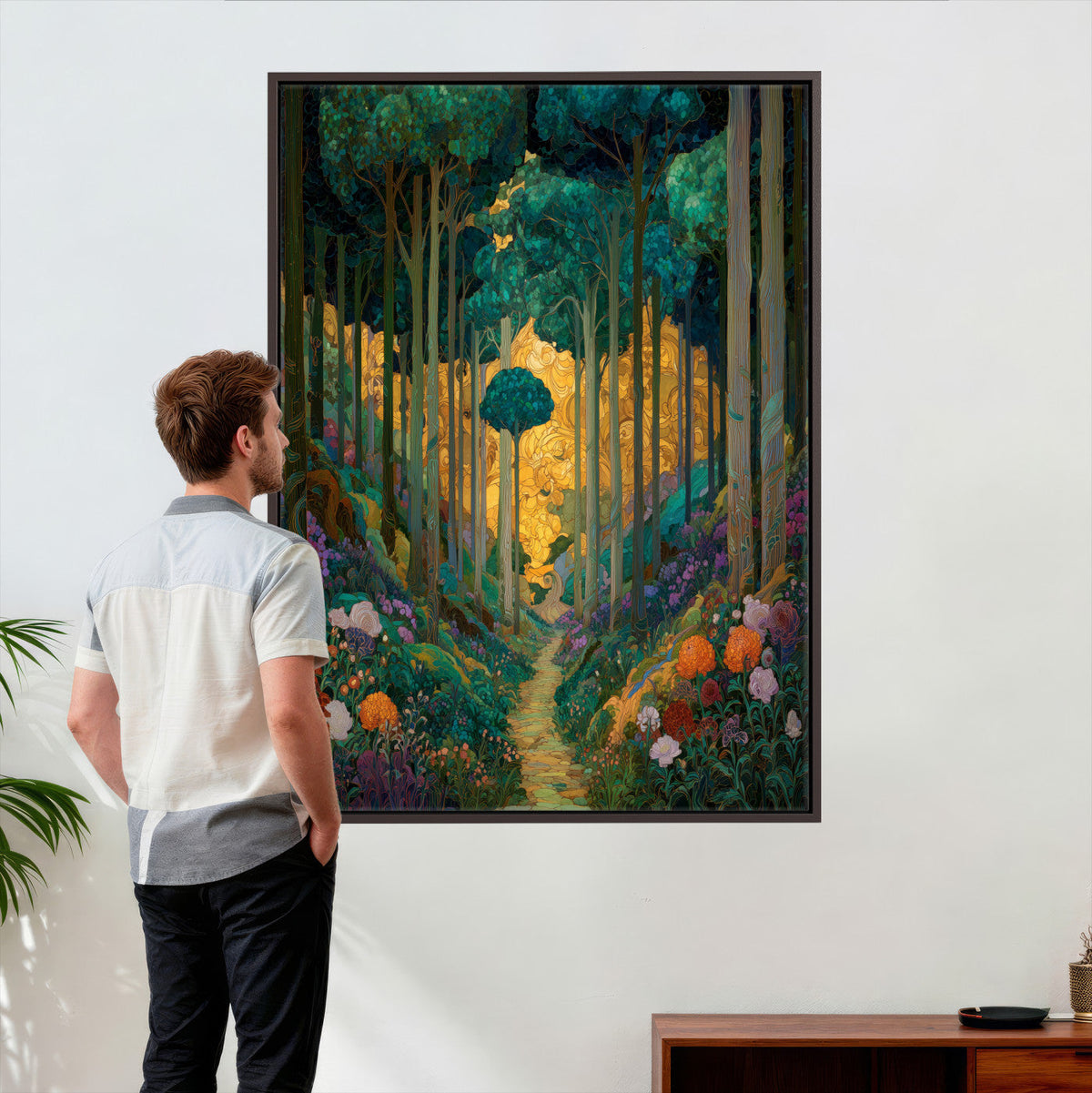 Gustav Klimt Style Forest Canvas Wall Art, Golden Forest