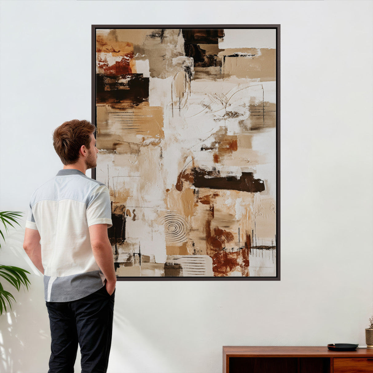 Blue Teal Abstract Canvas Wall Art, Modern Textured Painting Print, Navy Orange White Contemporary Art, Neutral Living Room Decor, Office Art