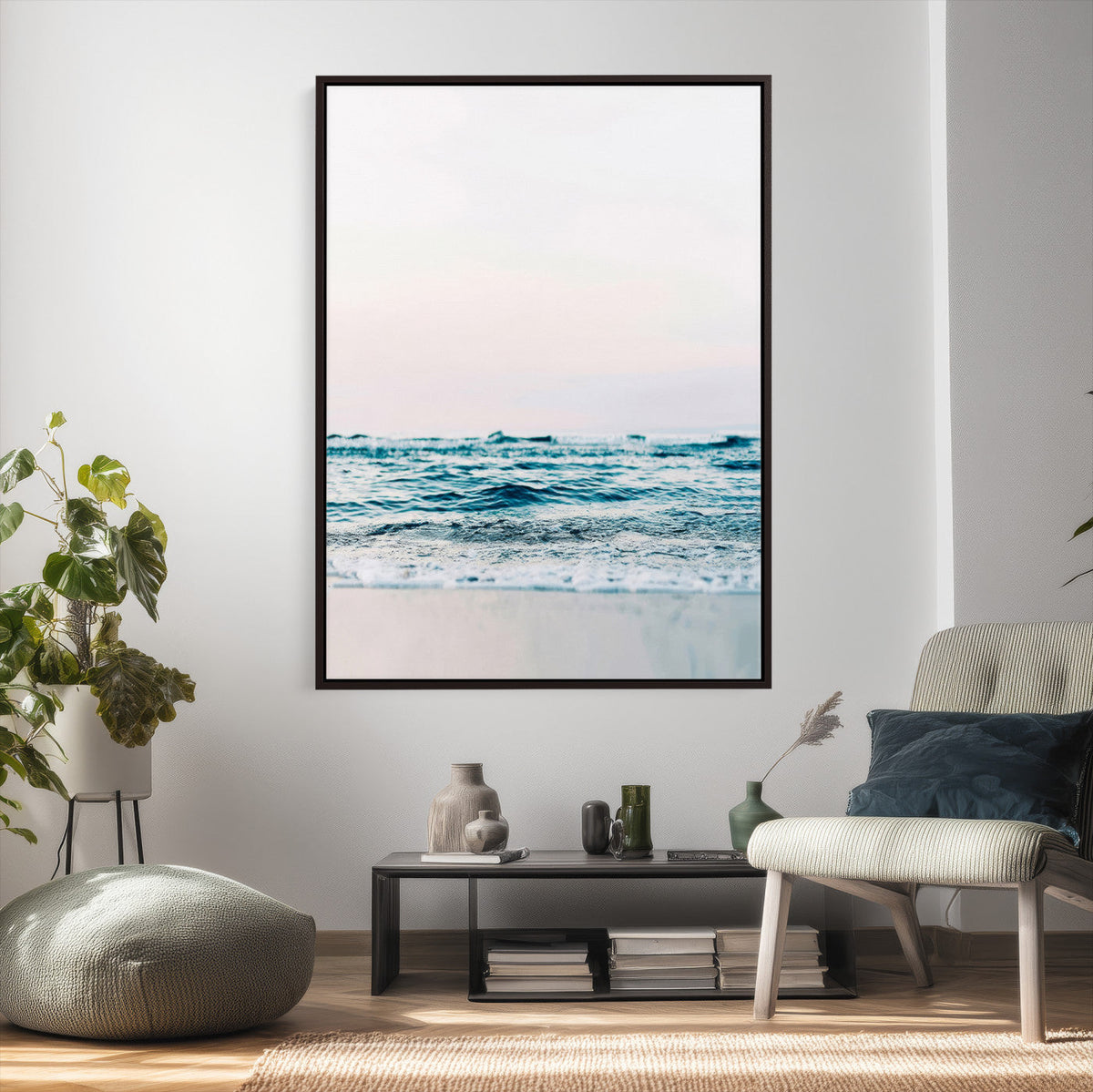 Minimal Ocean Wave Wall Art Canvas Print – Coastal Seascape