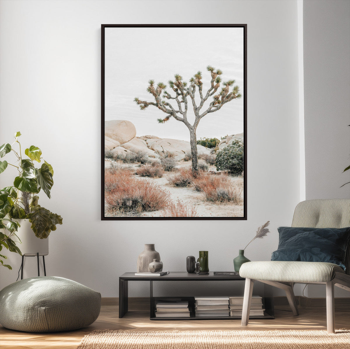 Joshua Tree Desert Wall Art Canvas Print, Minimal Southwest