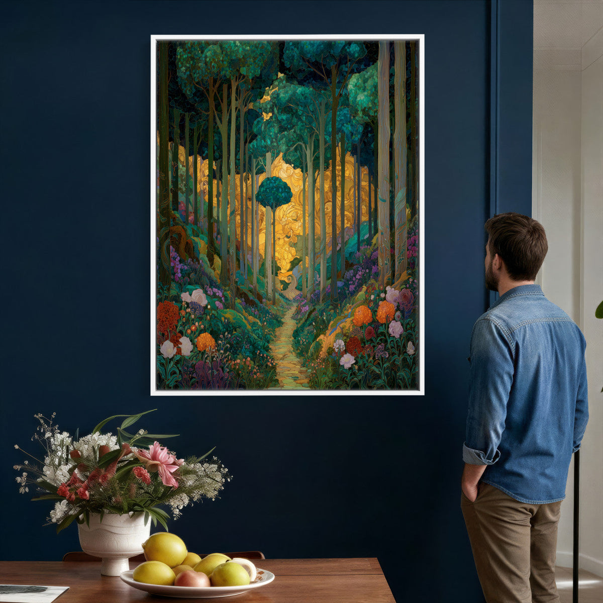 Gustav Klimt Style Forest Canvas Wall Art, Golden Forest