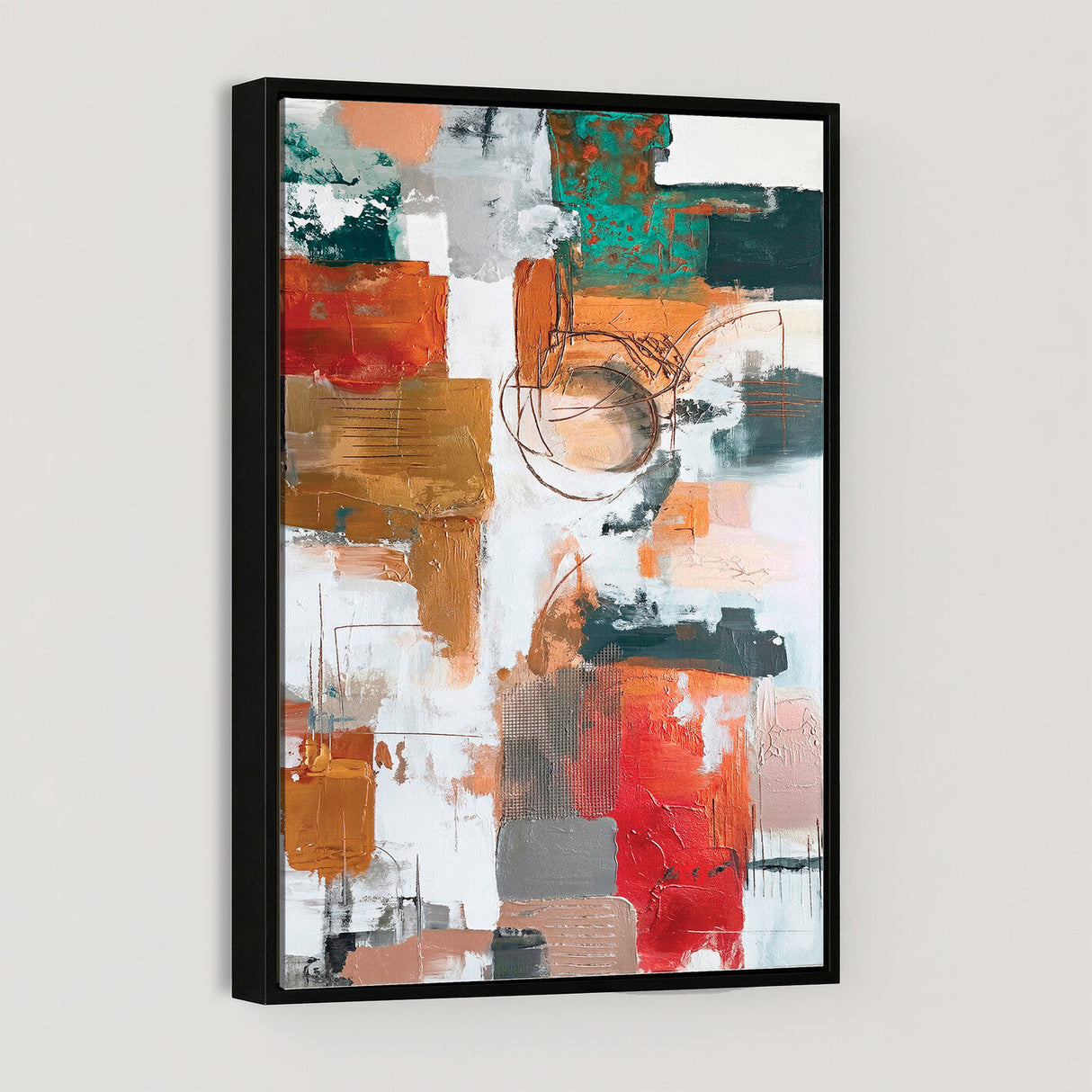 Blue Teal Abstract Canvas Wall Art, Modern Textured Painting Print, Navy Orange White Contemporary Art, Neutral Living Room Decor, Office Art
