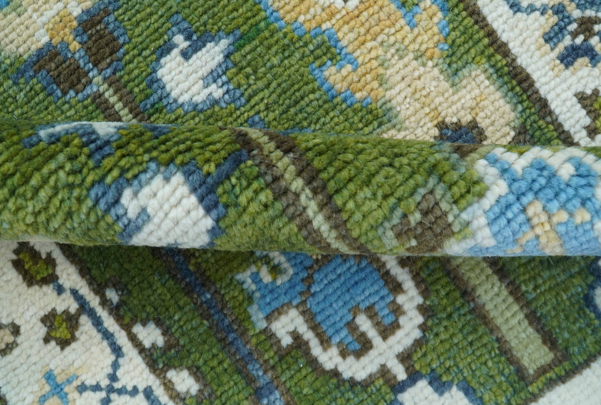 Custom Made Runner Tree of life Green And Ivory Hand Knotted Rug