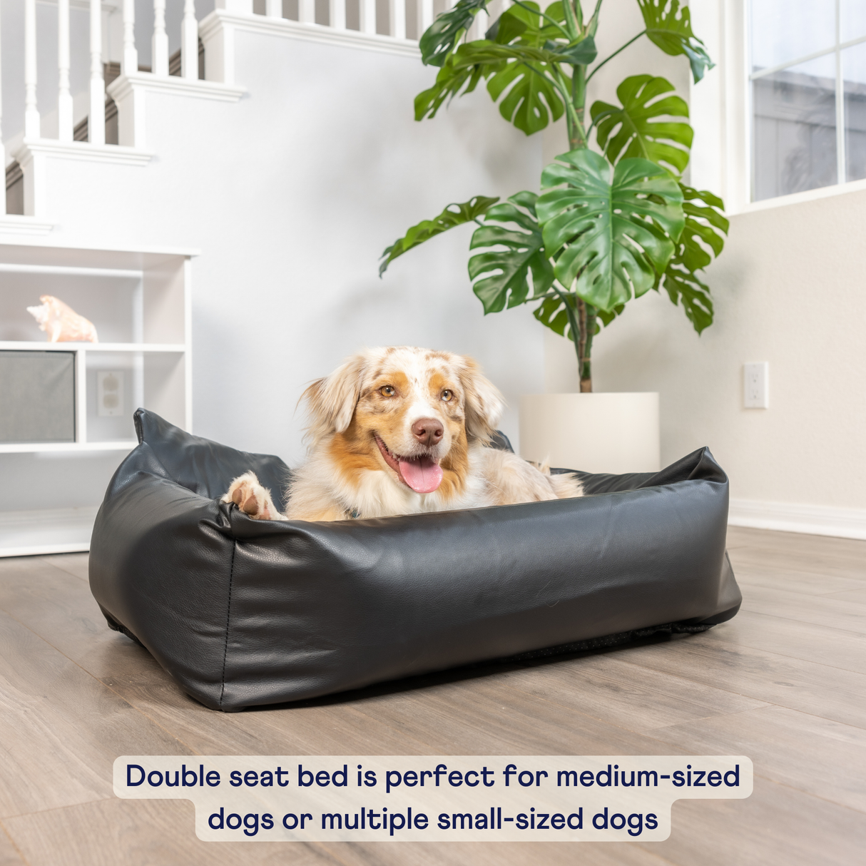 PupProtector™ Faux Cool-to-Touch Vegan Leather Memory Foam Dog Car Bed - Black