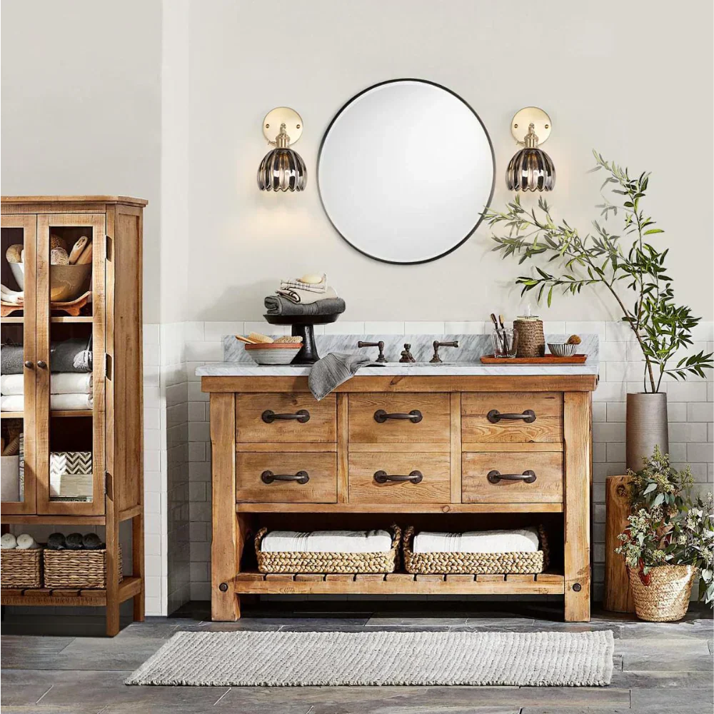 Vintage Brass Tulip Glass Wall Sconce 1-Light Classic Wall Light