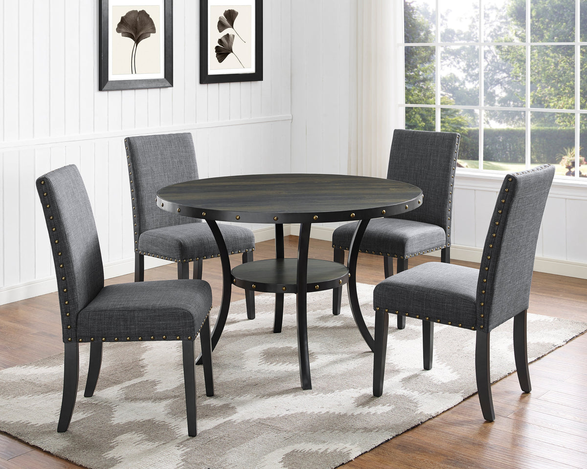 Biony Espresso Wood Dining Set with Nailhead Trim Chairs - Gray