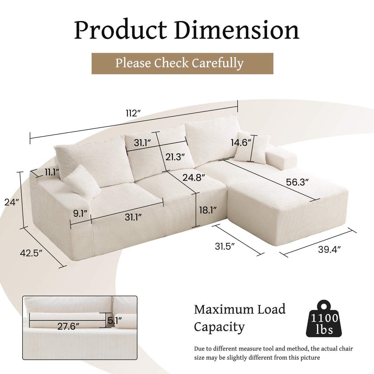 Three-Seater Sofa with Plush Corduroy Upholstery