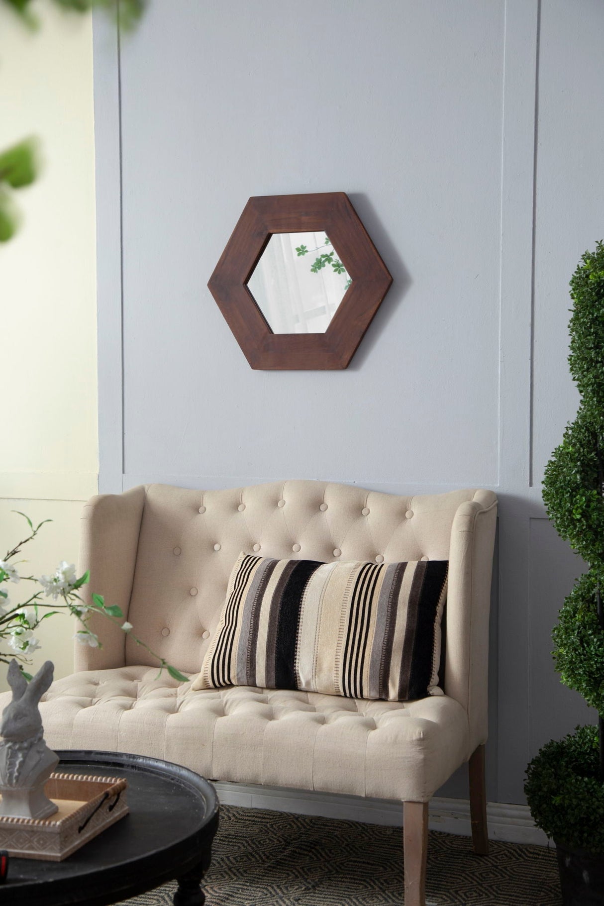 Hexagon Mirror With Natural Wood Frame