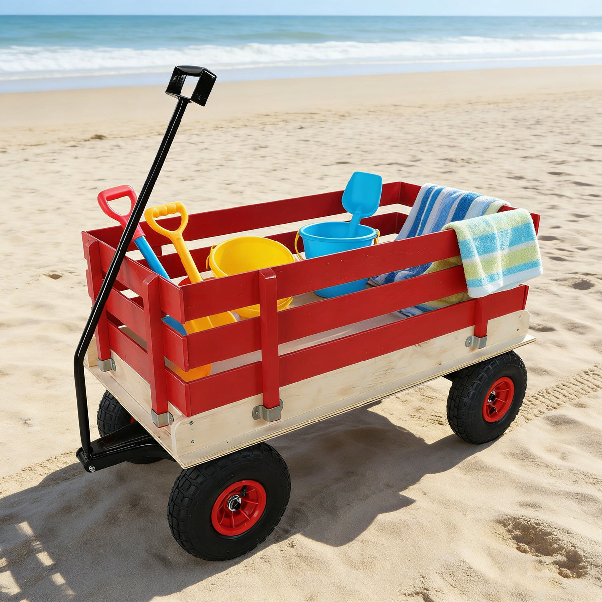 Children's and Garden Wooden Carriage with All-Terrain Inflatable Wheels