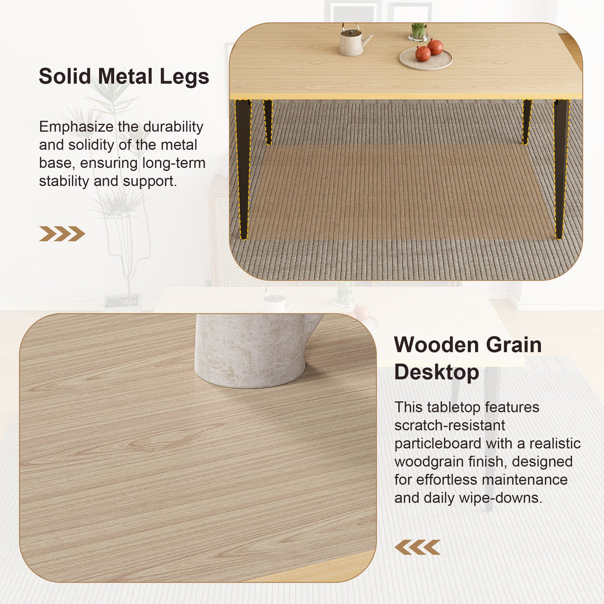 63-inch Modern Dining Table with Wooden Tabletop and Rust-Resistant Iron Legs