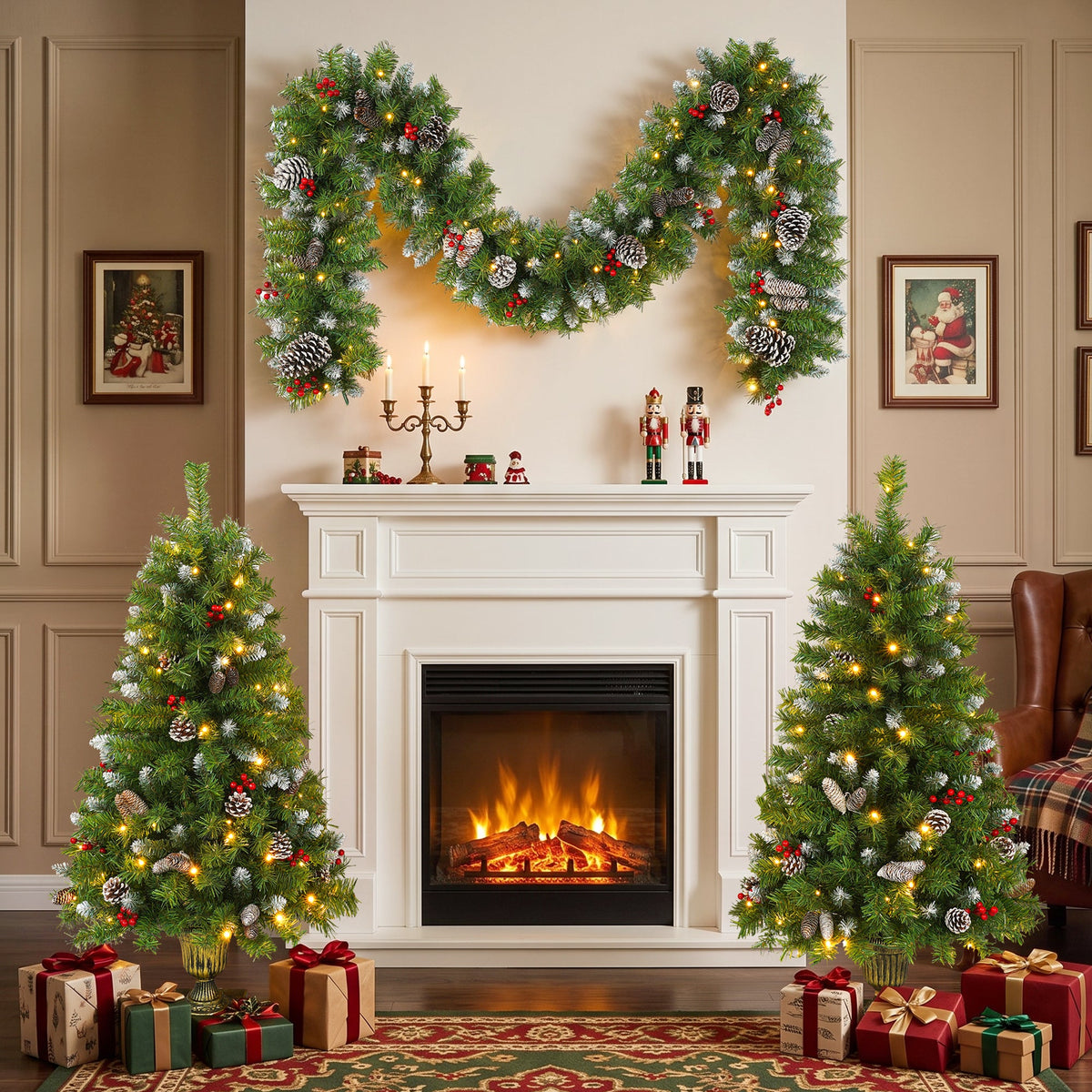 Pre-Lit Xmas Tree Artificial Christmas 3-Piece Set