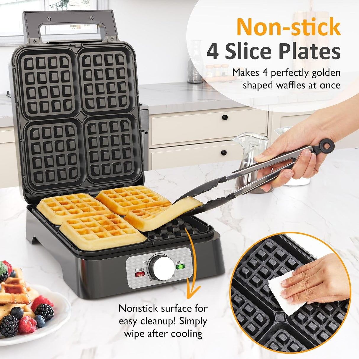 Stainless Steel 4 Slices Belgian Waffle Maker