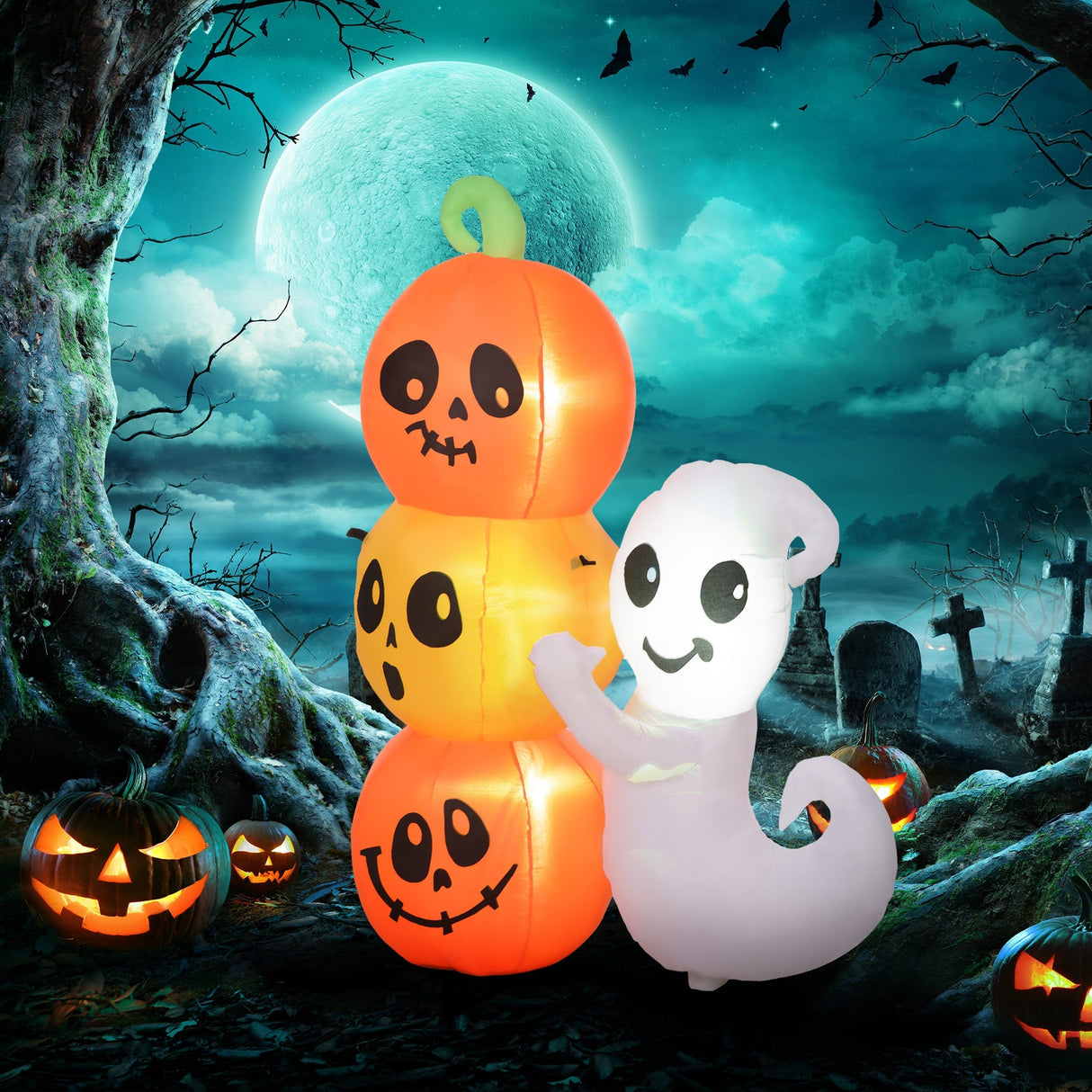 5-Foot Illuminated Halloween Ghost and Pumpkin Inflatable