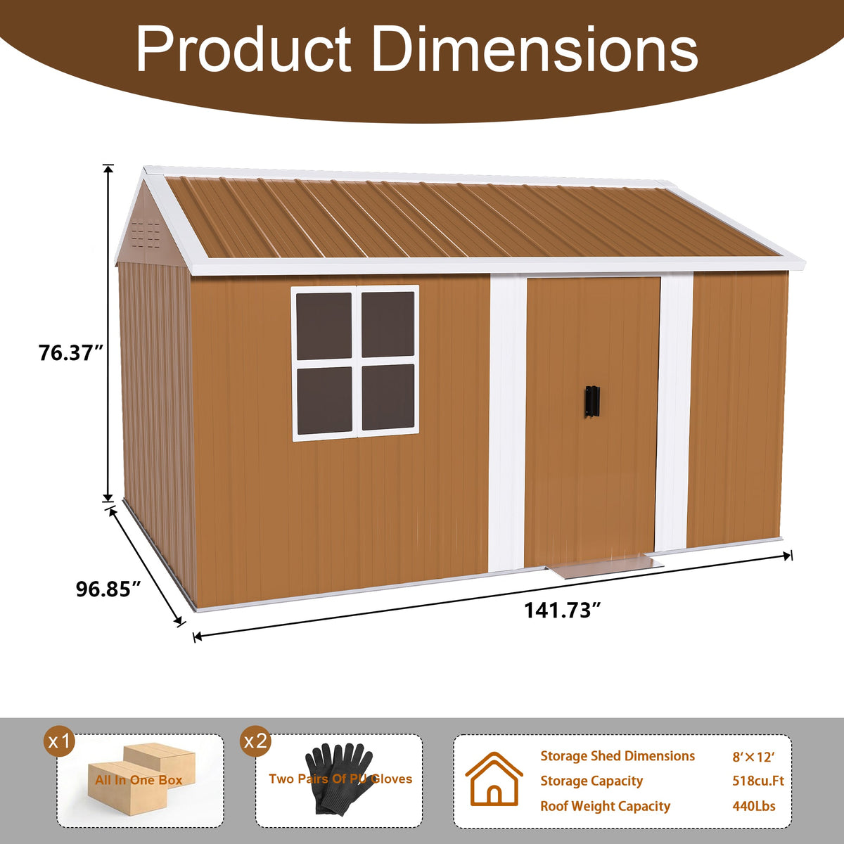 12x8 FT Heavy-Duty Metal Storage Shed