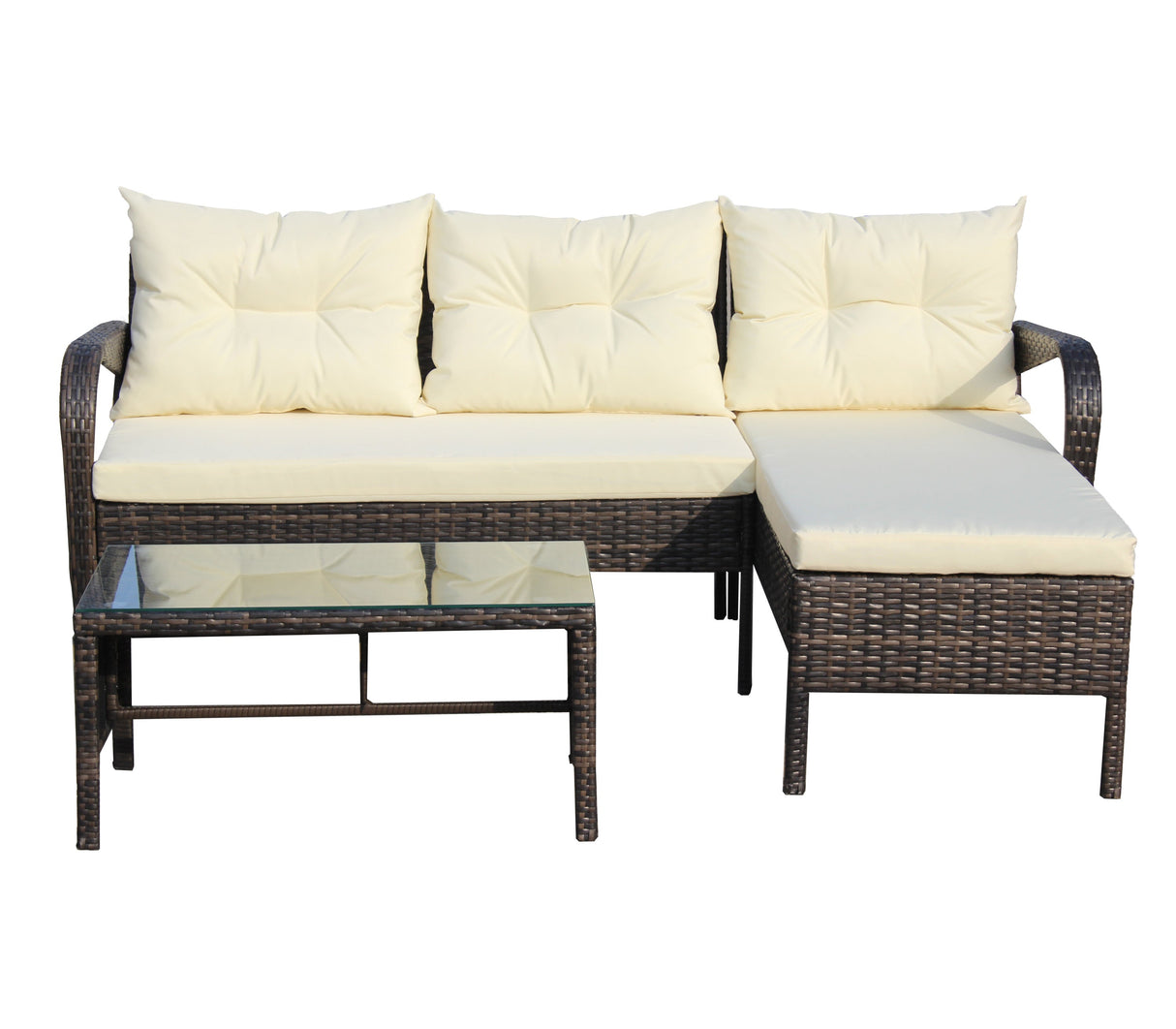 Outdoor Patio Furniture 3-Piece Conversation Set (Beige Cushion)