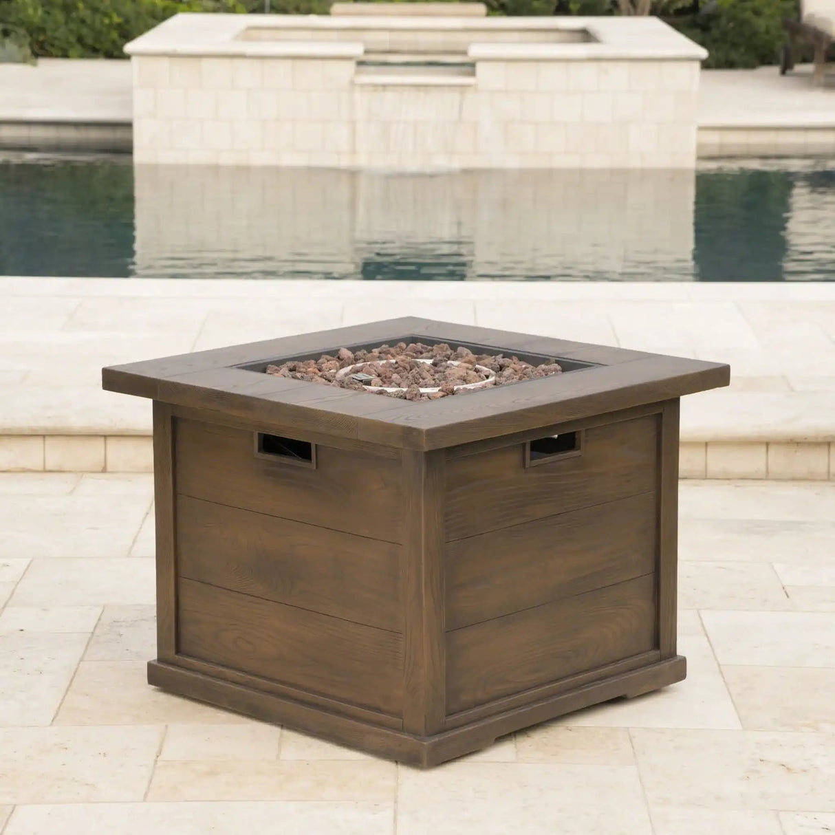 Outdoor Patio Square Gas Burning MgO Fire Pit with Built-In Tank, 40000 BTU