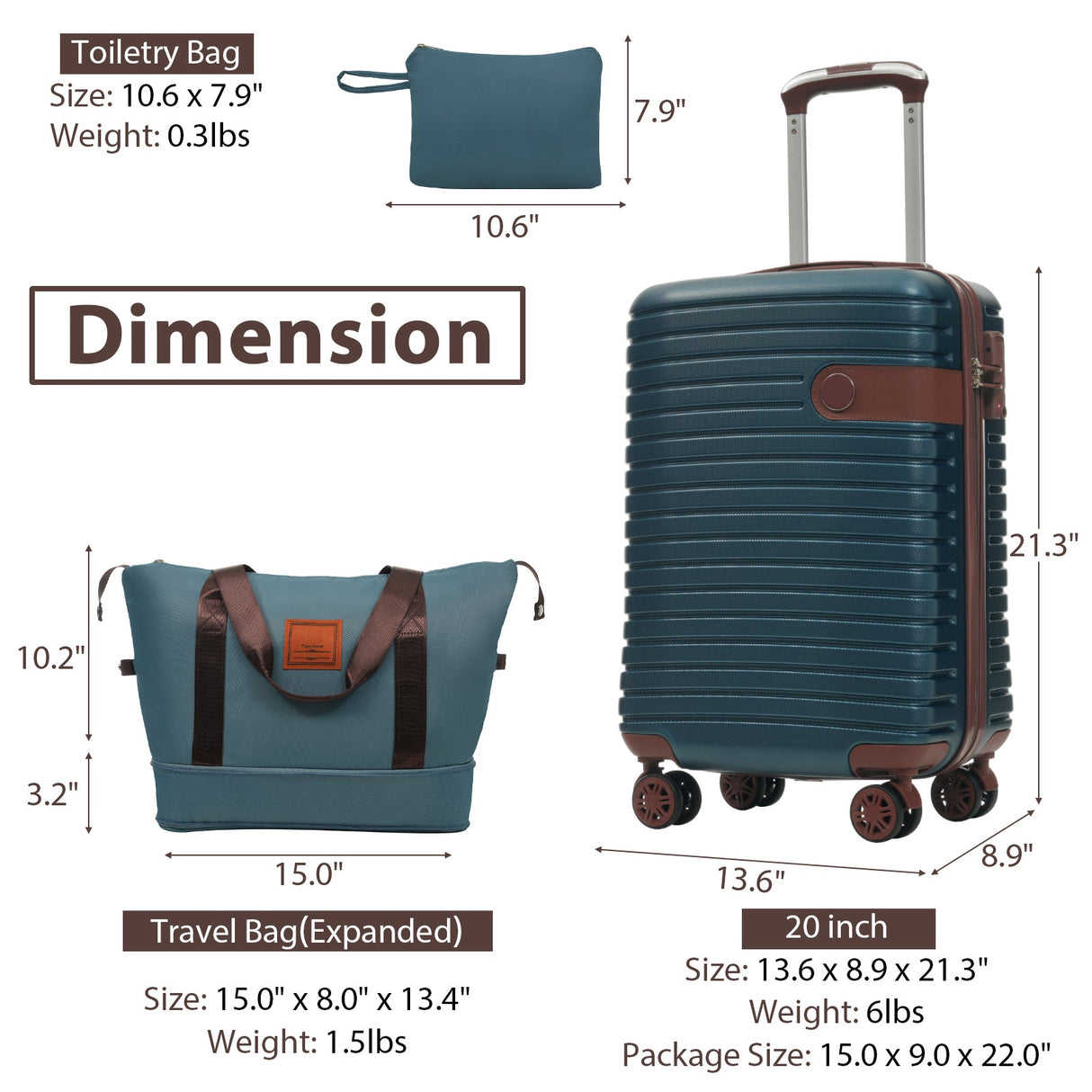 Lightweight 3 Piece Carry-On Luggage Set