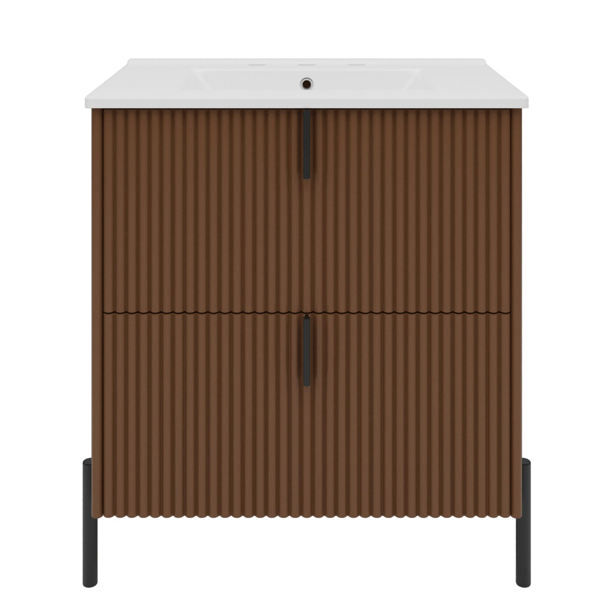 Fluted Bathroom Vanity With Ceramic Sink, Freestanding Design