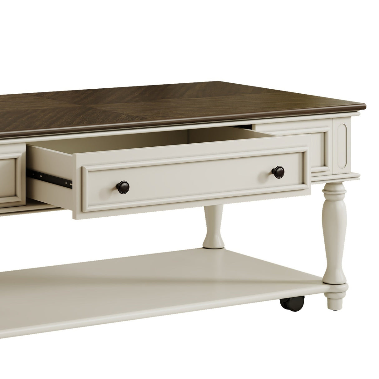 Farmhouse Coffee Table with One DrawerGrey+White