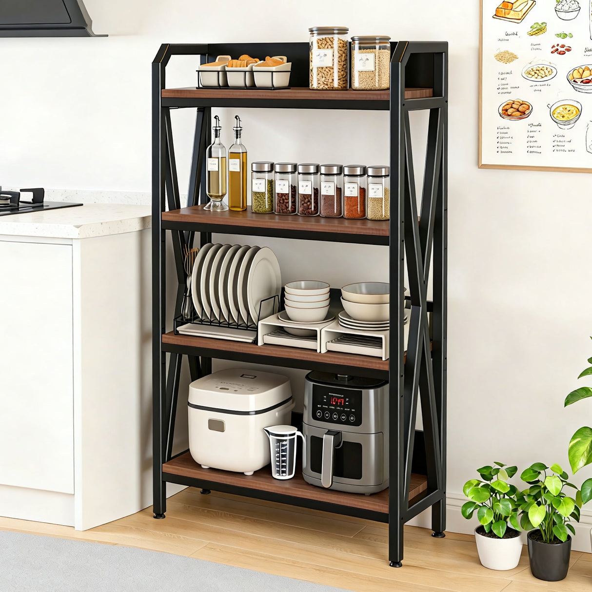 56.30'' Bakers Rack with 4-Level Storage Shelves