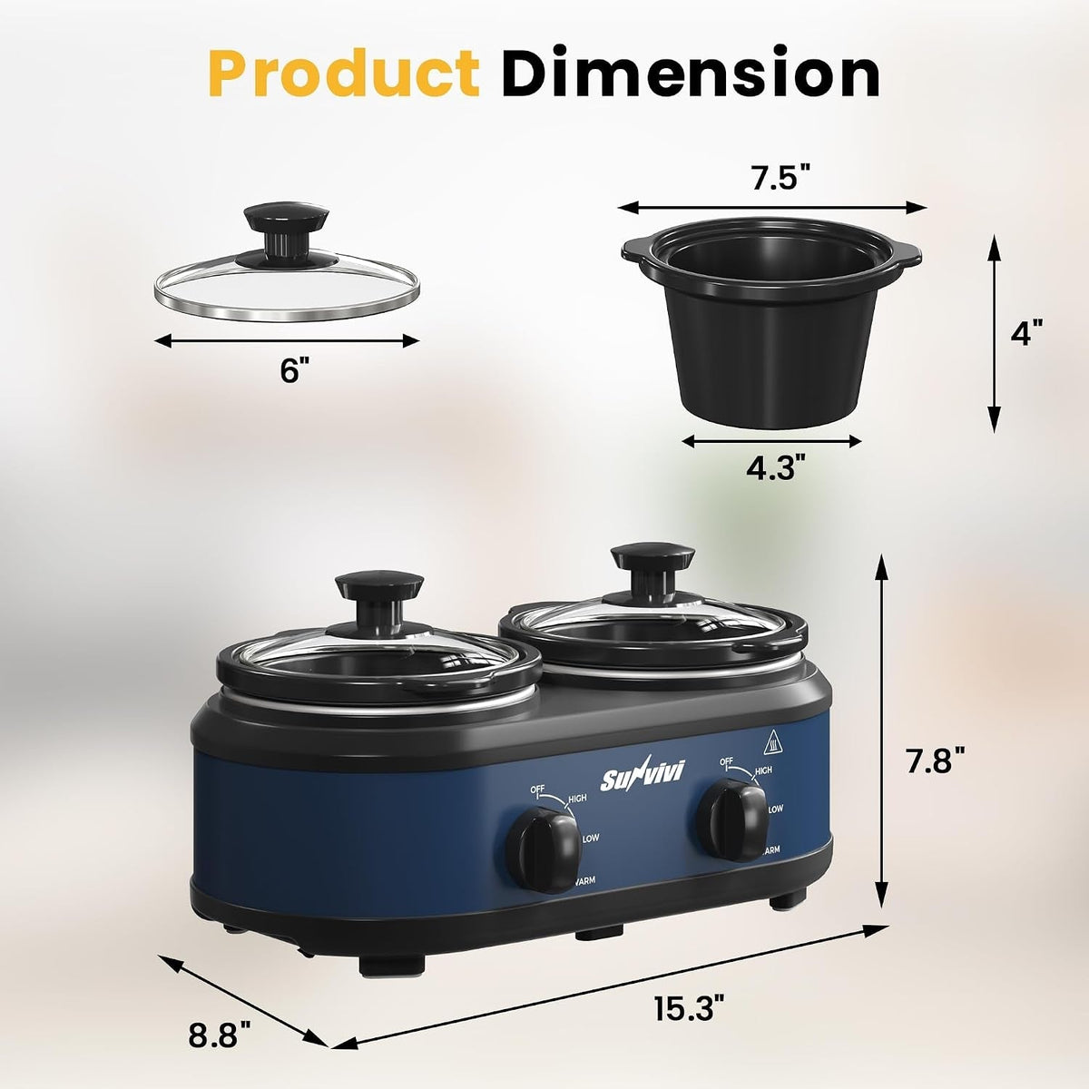Double Slow Cooker with 2 Removable Pots