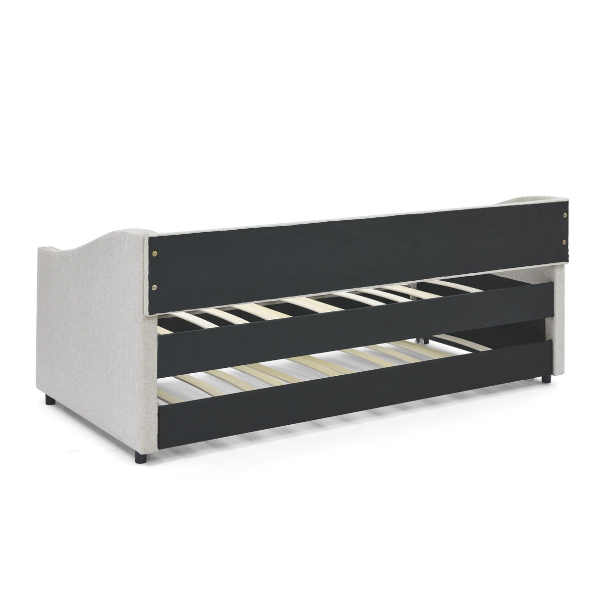Upholstered Tufted Daybed With Drawers, Waved Arms