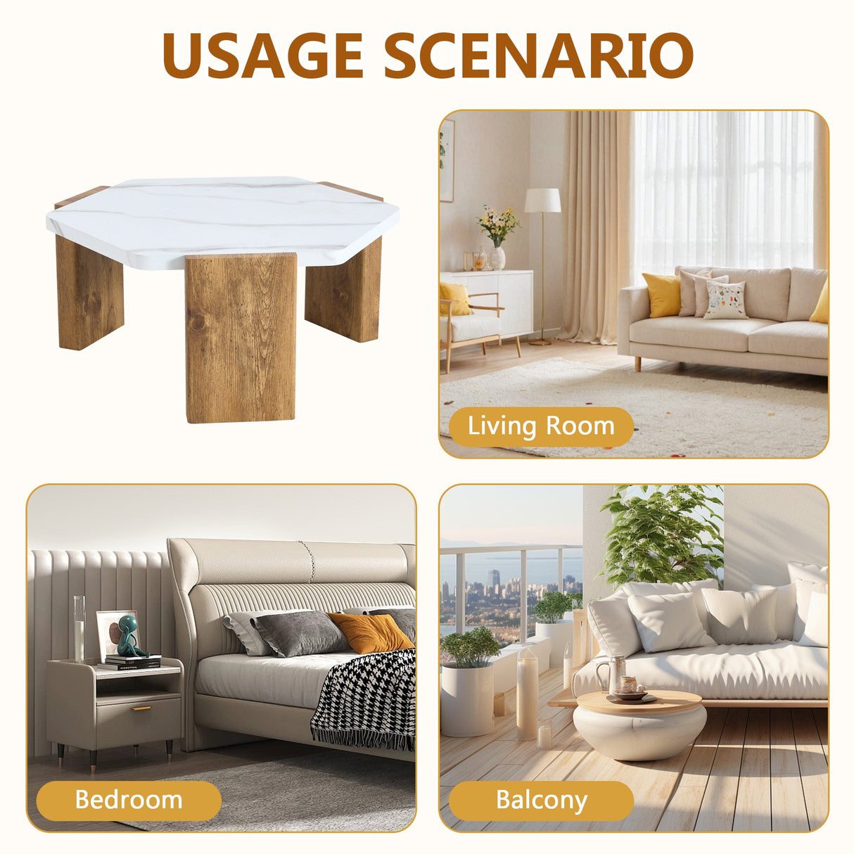 31-Inch Modern-Style Hexagonal Coffee Table